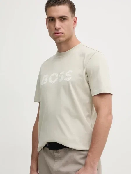 Тениска BOSS Orange с принт бежово