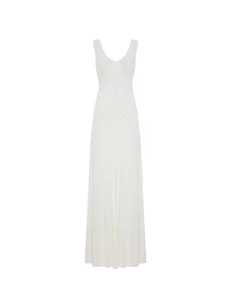 Rochie maxi Self-portrait fără mâneci cu volane alb
