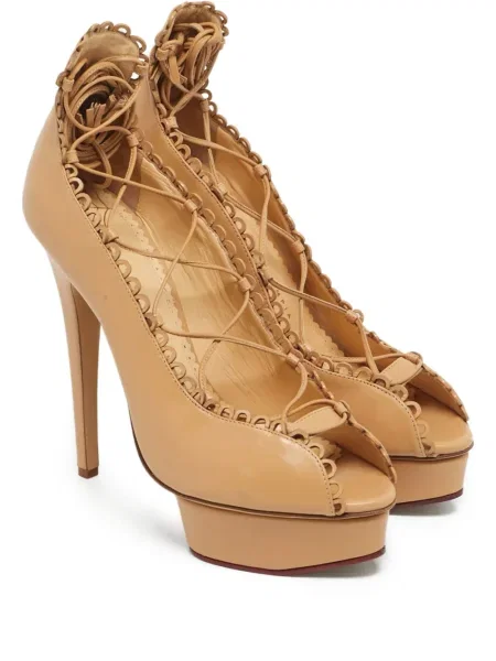 Полуотворени обувки Charlotte Olympia с връзки на платформе с дантела
