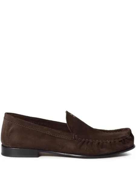 Pantofi loafer Miu Miu din piele de căprioară cu imagine maro
