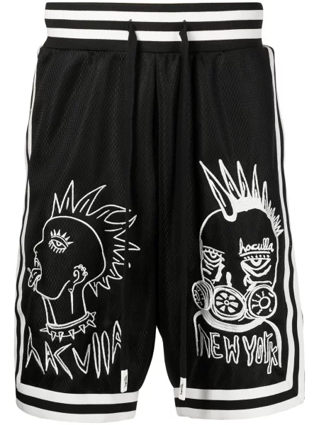 Pantaloni scurți Haculla cu broderie plasă negru