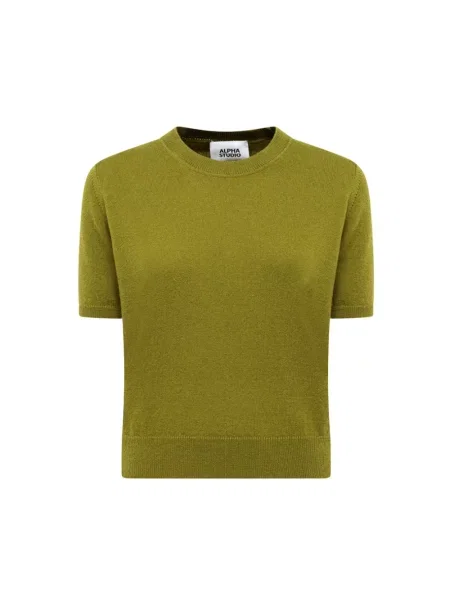 Sweter Alpha Studio wełniany z krótkim rękawem zielony