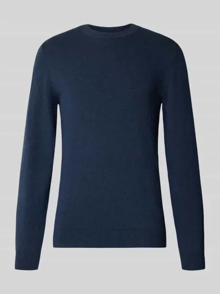 Sweter z dzianiny z mieszanki bawełny i kaszmiru z okrągłym dekoltem Mcneal granatowy
