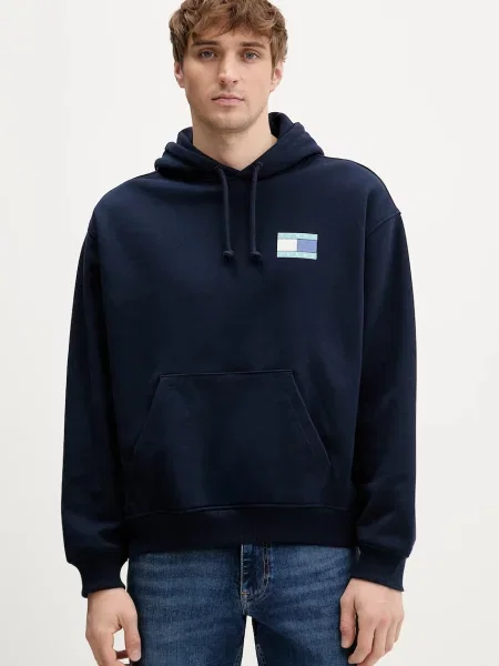 Tommy Jeans Bombažen pulover modra