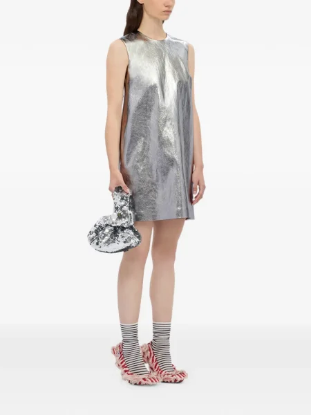 Rochie mini Msgm fără mâneci cu decolteu rotund de costum argintiu