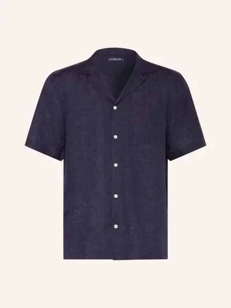 Frescobol Carioca Letní Košile Angelo Extra Slim Fit Z Lnu tmavě modrá