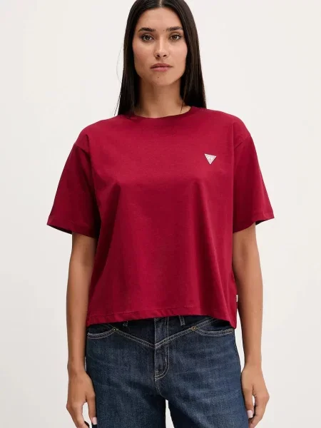 Тениска Guess Jeans дамска лилаво винено червено