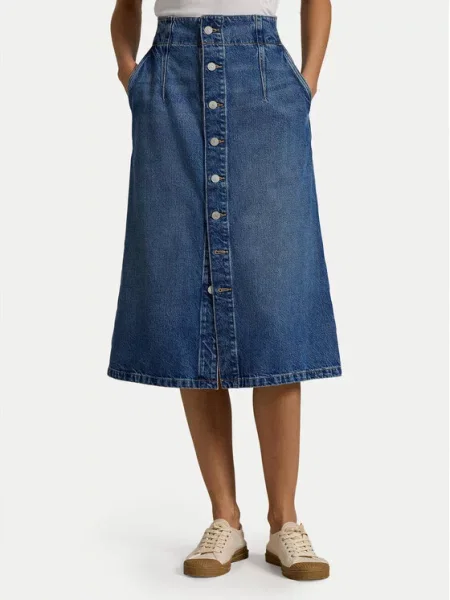 Traper suknja Polo Ralph Lauren midi širi se prema dolje plava