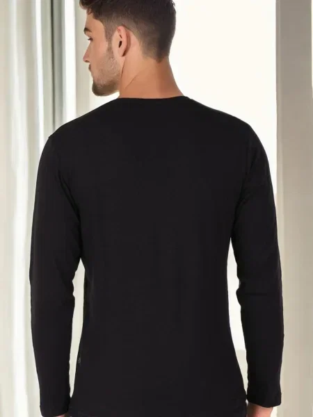 Tricou mânecă lungă Dewberry cu decolteu în V negru
