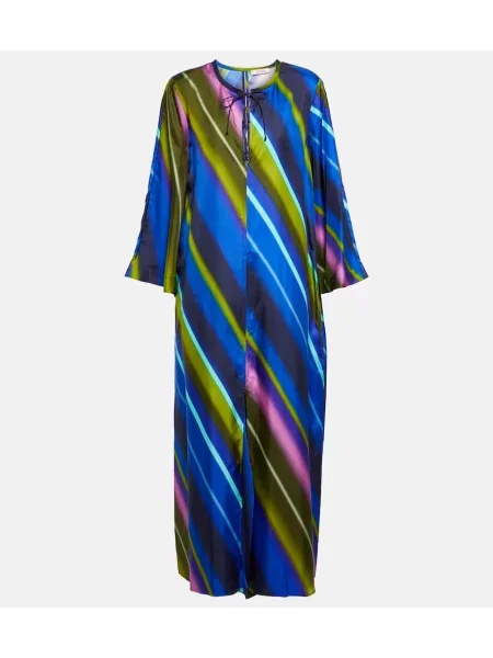 Rochie midi Dorothee Schumacher de mătase cu dungi până la genunchi