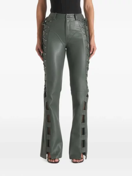Pantaloni Manière De Voir cu șireturi din piele evazate verde