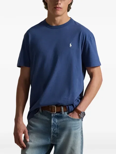 Iš natūralios odos trumpas dryžuotos polo marškinėliai Polo Ralph Lauren pilka