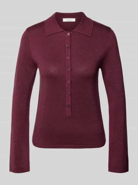 Bluzka z długim rękawem o kroju slim fit z mieszanki lyocellu i bawełny model ‘FLURA LUREX’ Selected Femme bordowa