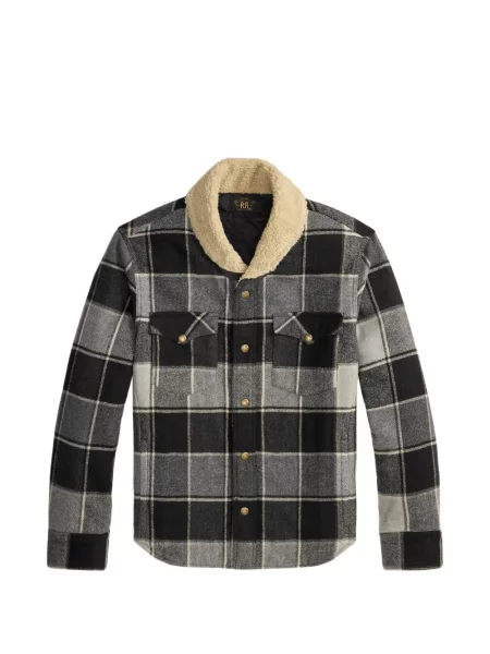 Gulerat geacă Ralph Lauren Rrl din fleece în carouri negru