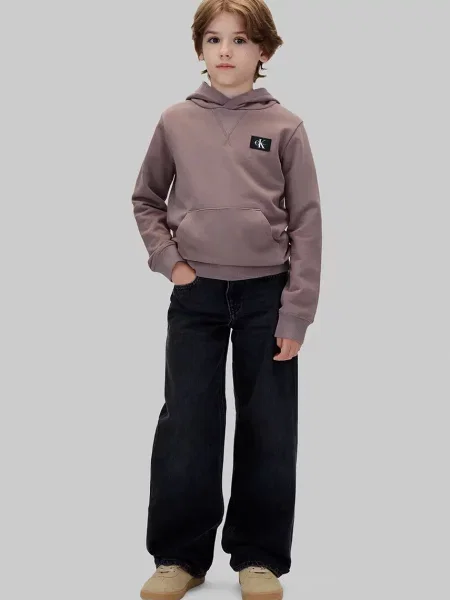 Суичър с качулка Calvin Klein Jeans кафяво