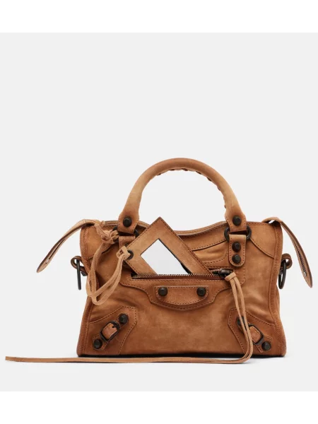 Top Balenciaga din piele de căprioară maro