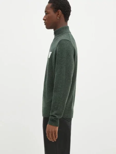 Μάλλινο πουλόβερ Wood Wood Blu AA CS Halfzip ανδρικό πράσινο
