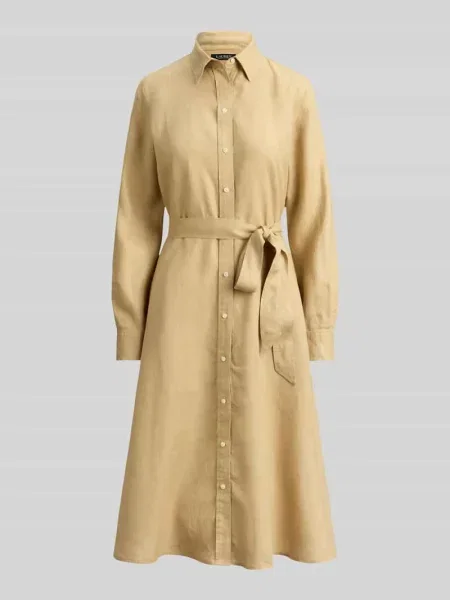 Dopasowana sukienka casualowa z czystego lnu Lauren Ralph Lauren beżowa