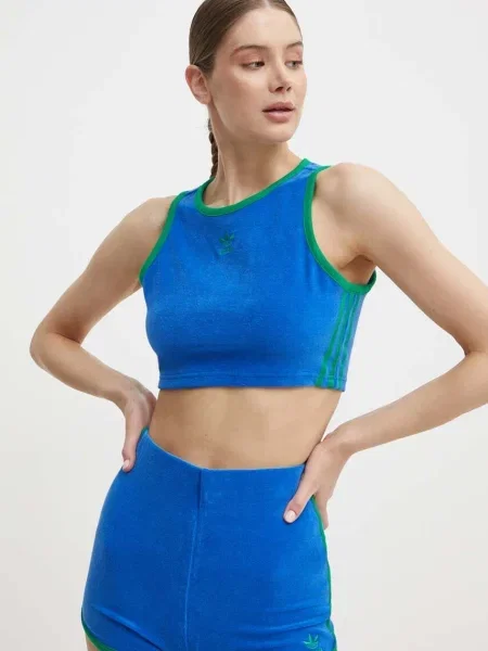 Хавлиени топ Adidas Originals изрязани синьо