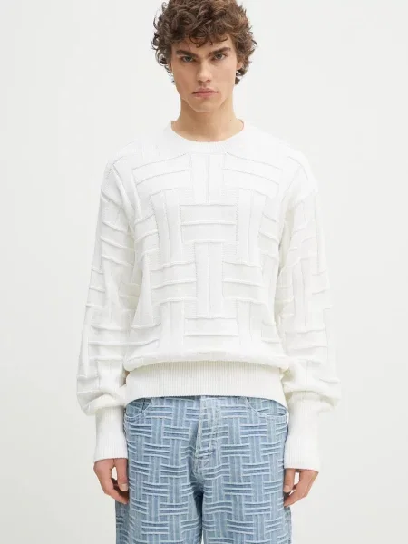 Bombažen pulover Kenzo Weave bela