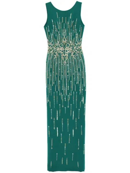 Rochie Saiid Kobeisy din crep cu mărgele de costum verde