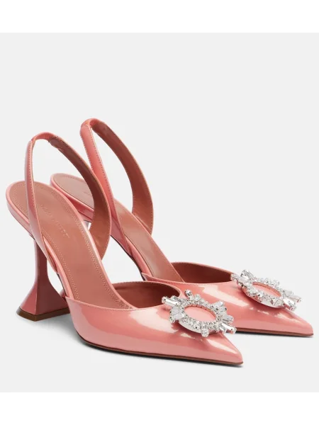 Pantofi cu toc Amina Muaddi din piele de lac slingback roz