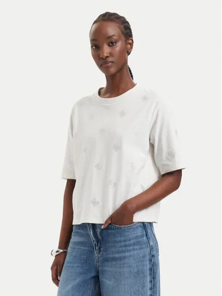 Guess T-Shirt Kremowy