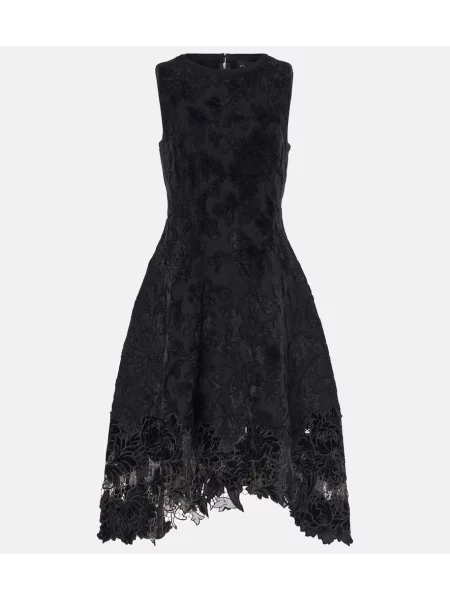 Čipkasta obleka Oscar De La Renta iz rebrastega žameta modra