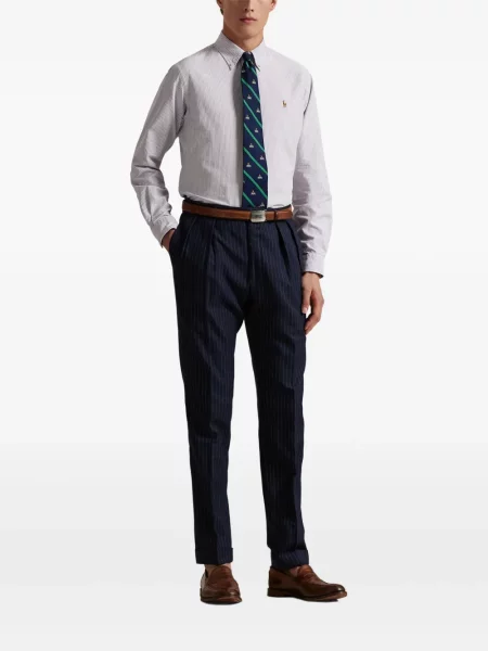 Tricou Polo Ralph Lauren din piele cu broderie în carouri maro