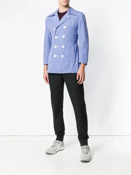 Kostkovaná dvouřadá bunda Comme Des Garçons Pre-owned modrá