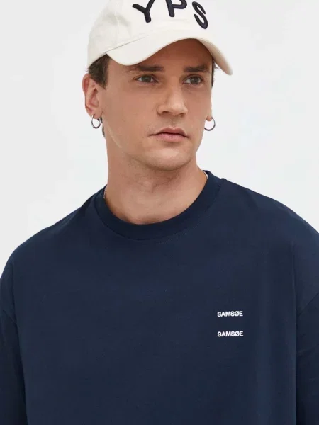 Majica Samsoe Samsoe tamno bez uzorka plava