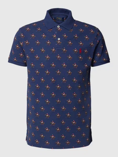 Koszulka polo o kroju slim fit z wzorem na całej powierzchni Ralph Lauren granatowe
