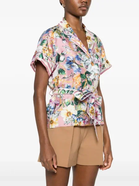 Cămașă Dolce & Gabbana de mătase cu model floral cu imagine roz