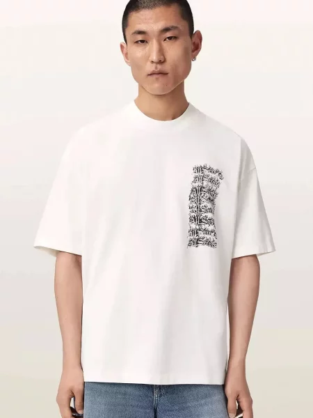 AllSaints tricou oversized pentru bărbați din REPEAT alb