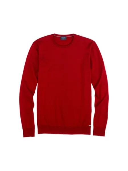 Sweter Olymp z kapturem z dekoltem w serek czerwony