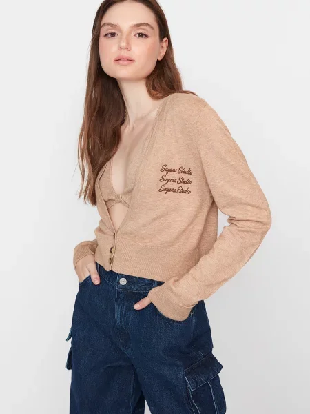 Cardigan Trendyol cu broderie maro