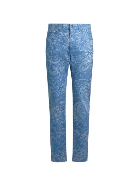 Žakárové džíny Etro s paisley potiskem modré