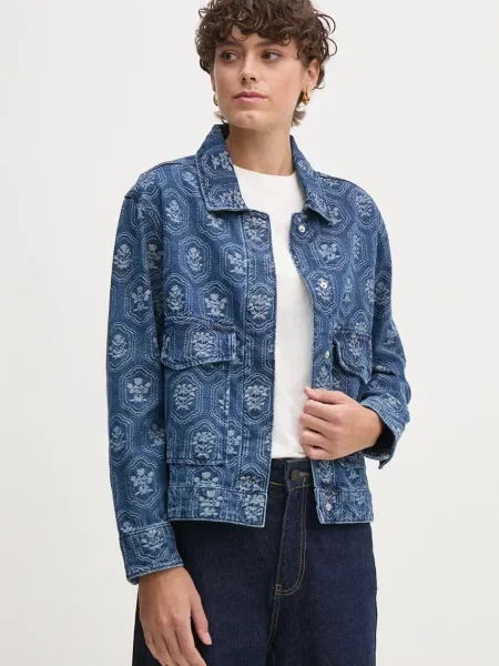 Džínová bunda Pepe Jeans LOA JACQUARD přechodná oversize modrá