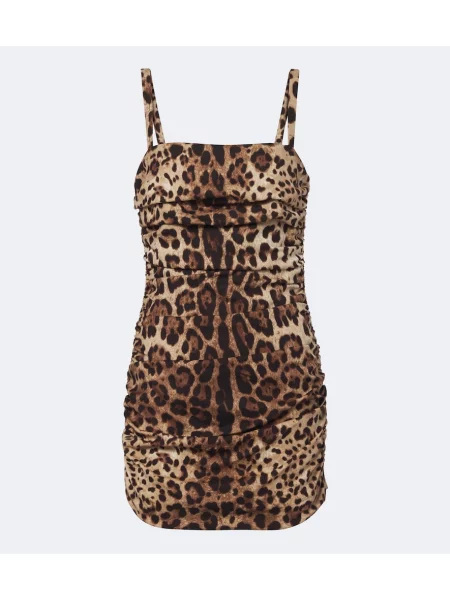 Rochie Dolce&gabbana de mătase cu imagine cu model leopard bej