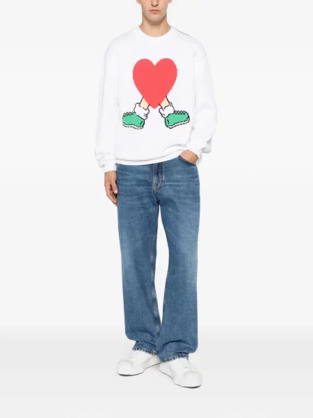 Pulover Moschino cu motiv cu inimi alb