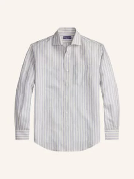 Ralph Lauren Purple Label Lněná Košile Custom Fit tmavě / krémová modrá