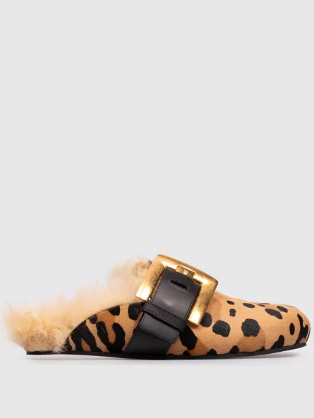 Кожаные мюли Balmain с принтом бежевые