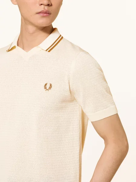 Fred Perry Pletené Polo Tričko krémová hnědá