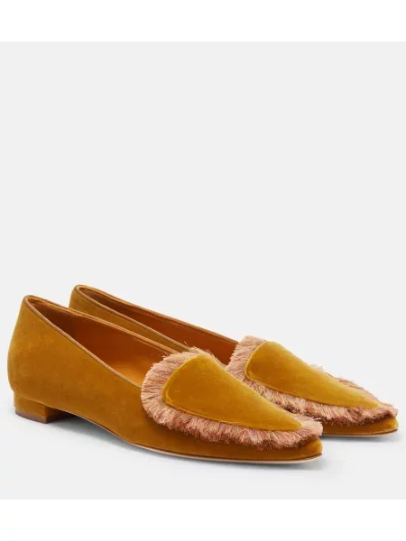 Pantofi loafer Manolo Blahnik cu franjuri de catifea galben