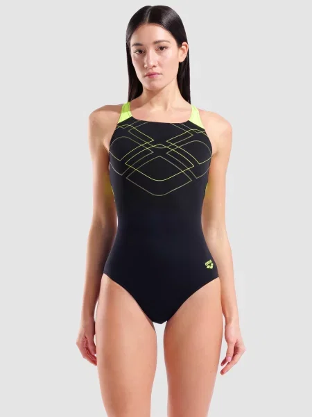 ARENA Costum de baie întreg GRAPHIC SWIM PRO BACK galben lămâie negru
