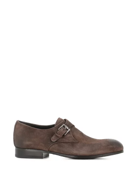 Pantofi loafer Pantanetti din piele de căprioară cu cataramă maro