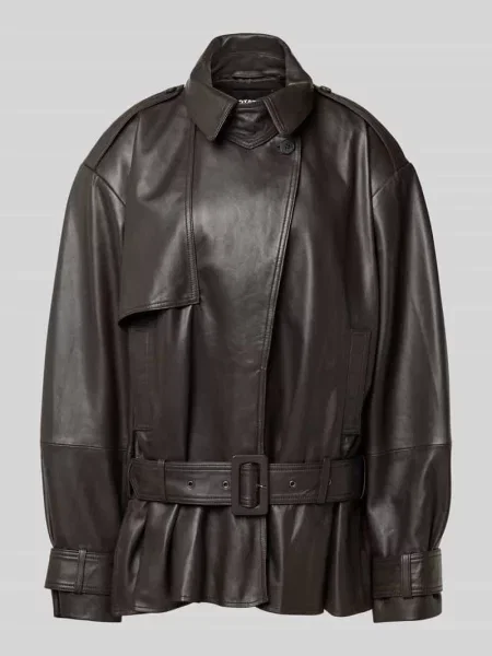 Kurtka o kroju oversized z naturalnej skóry jagnięcej Rotate czarna