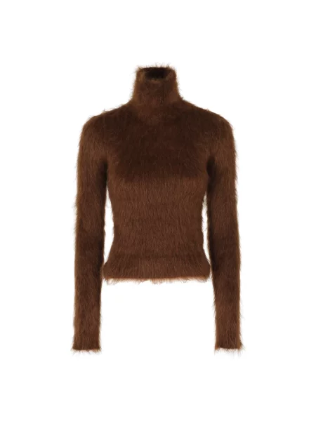 Lniany sweter z golfem Dondup brązowy