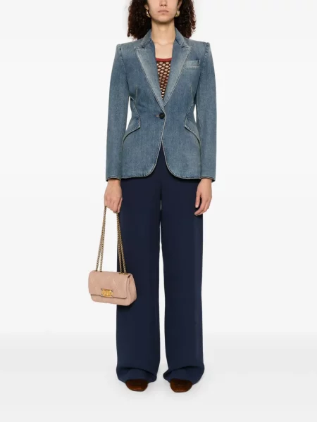 Pantaloni Valentino Garavani din crep albastru