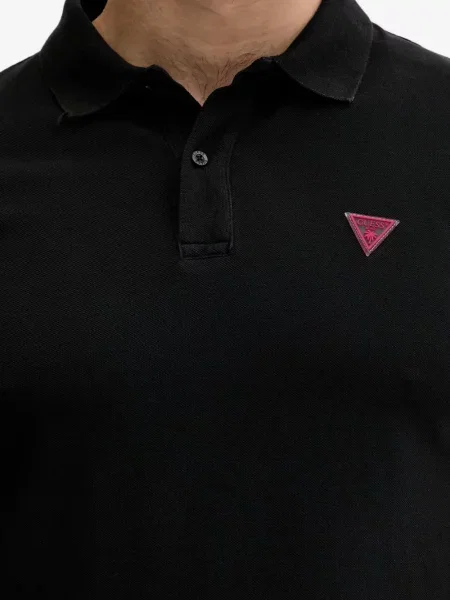 Tricou polo Guess cu autograf negru